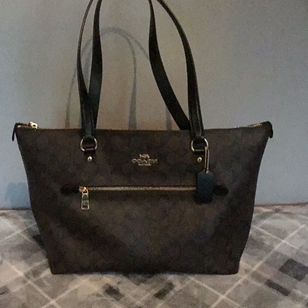Coach Brown Signature Tote with Leather Trim